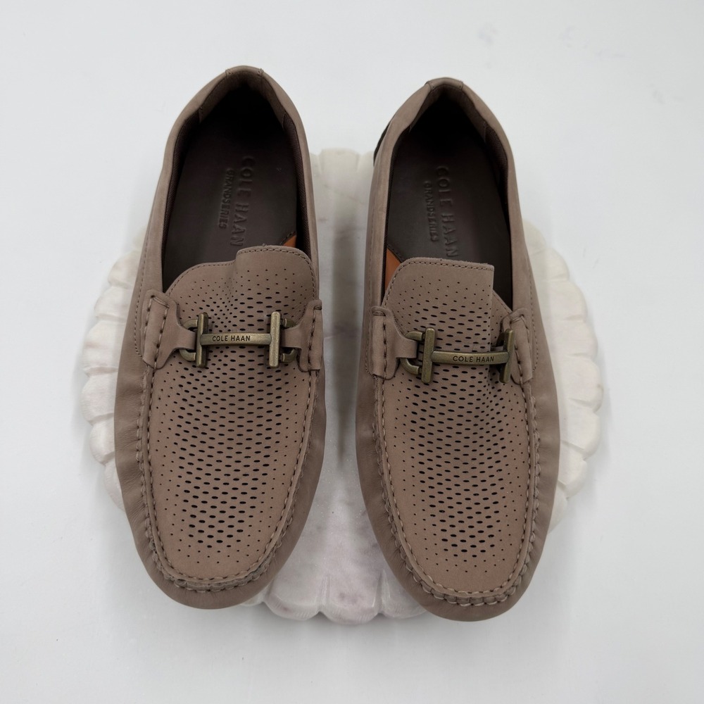 Cole Haan Mens Grandseries Taupe Nubuck Leather Bit Driver Loafers Size 9.5